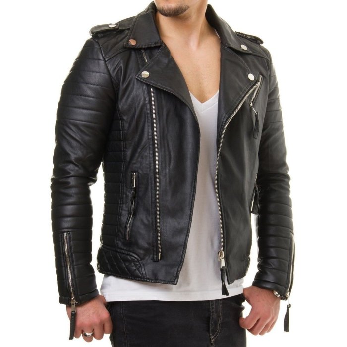 Leather biker jacket mens fashion