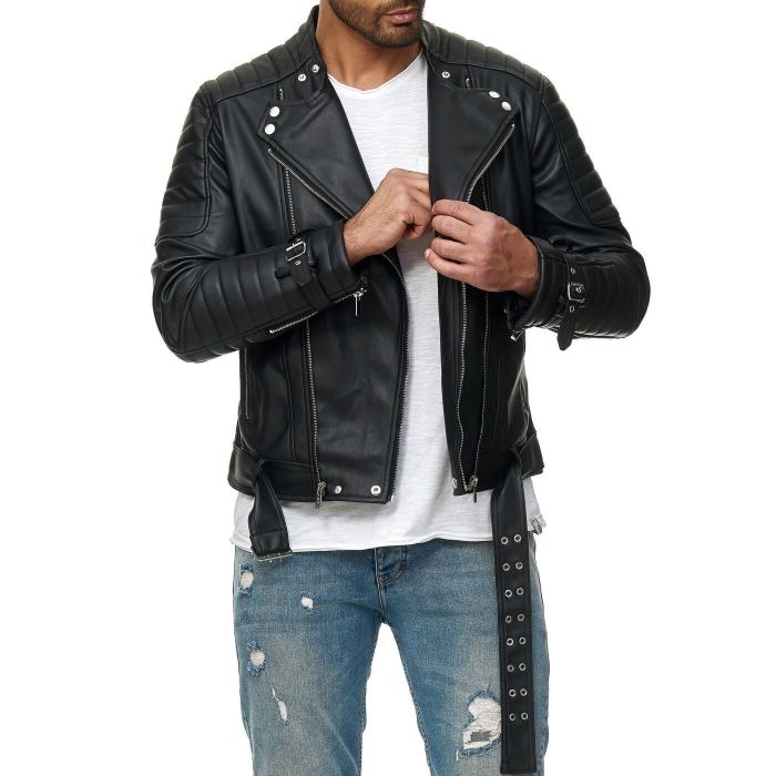 Leather biker jacket mens fashion